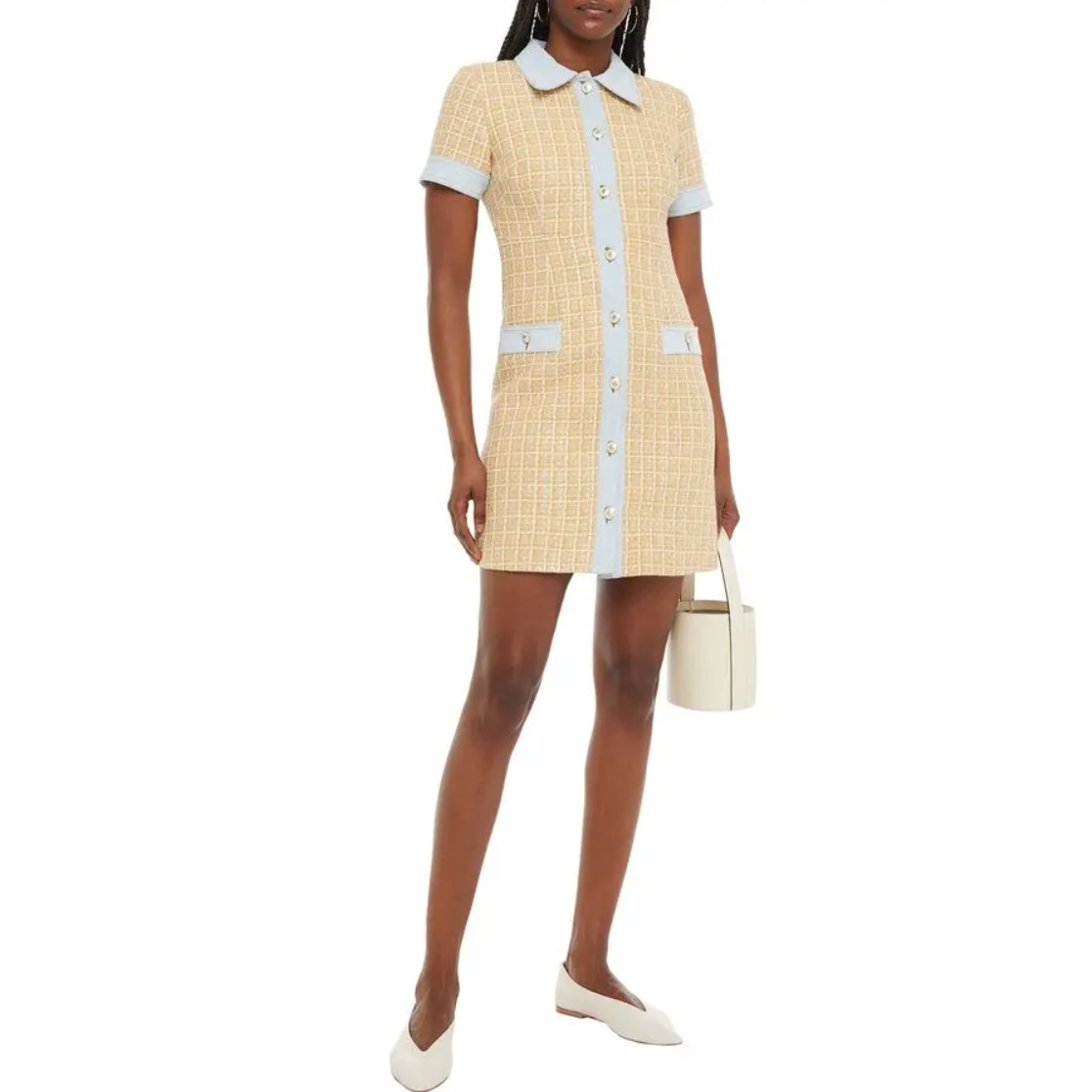 Sandro Beige And Blue Checkered Maxi Dress